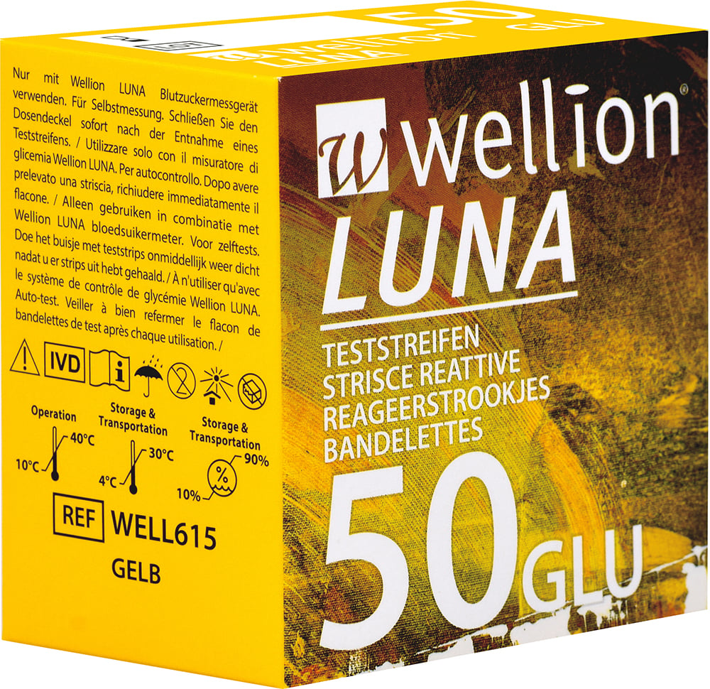 WELLION LUNA GLUKÓZOVÉ DIAGNOSTICKÉ PROUŽKY PROUŽKY DIAGNOSTICKÉ, TESTOVACÍ, DO GLUKOMETRU LUN