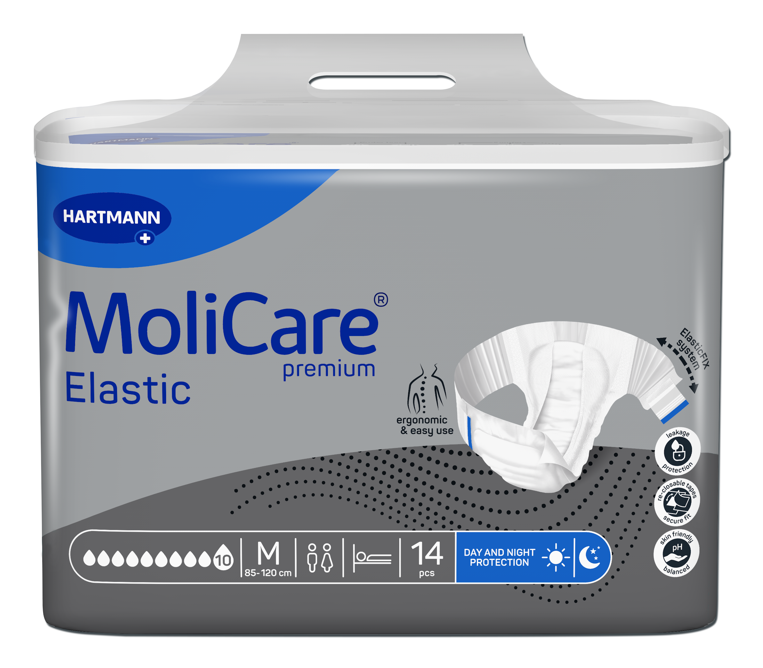 KALHOTKY ZALEPOVACÍ MOLICARE ELASTIC 10 KAPEK M BOKY 85-120CM,3696ML,14KS