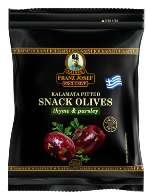 Franz Josef Kaiser Snack Kalamata olivy černé bez pecky s tymiánem a petrželí
