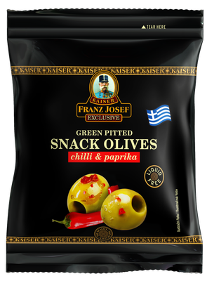 Franz Josef Kaiser Snack olivy zelené bez pecky s chilli a papričkou