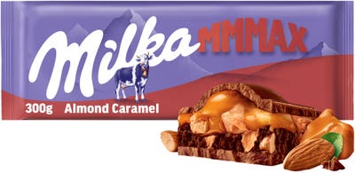 Milka čokoláda Mmmax Almond Caramel, mléčná s mandlemi