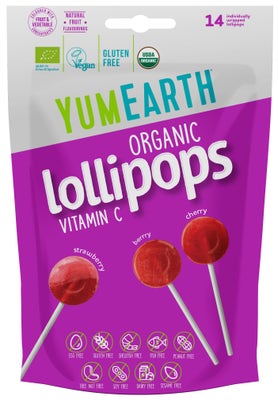 YumEarth BIO Ovocná lízátka s vitamínem C - s příchutí jahody, třešně a lesních plodů