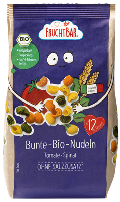 Fruchtbar BIO Těstoviny s příchutí rajčat a špenátu