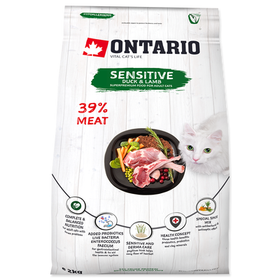 Ontario Sensitive granule pro kočky - kachna a jehněčí
