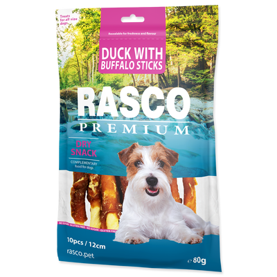 Rasco Premium Pochoutka z buvolí kůže obalená kachním, tyčinky pro psy