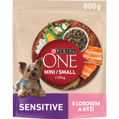 Purina ONE Mini Sensitive granule pro psy, losos