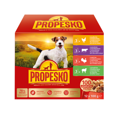 Propesko Kompletní krmivo pro dospělé psy výběr mas 12x100g