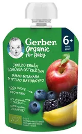 Gerber Organic kapsička jablko, banán, borůvka a ostružina