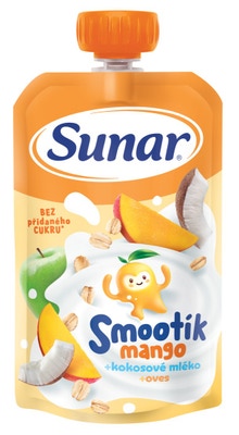 Sunar Smootík dětská kapsička mango, kokosové mléko, ovesné vločky, 12 m+