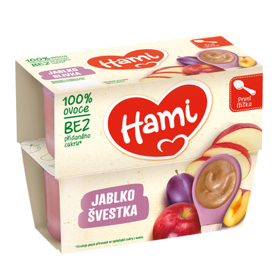 Hami 100% ovoce Švestka a jablko 4x100g, první lžička