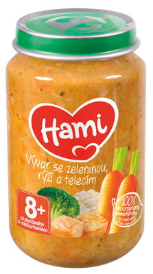 Hami Masozeleninový příkrm Vývar se zeleninou, rýží a telecím, 8m+