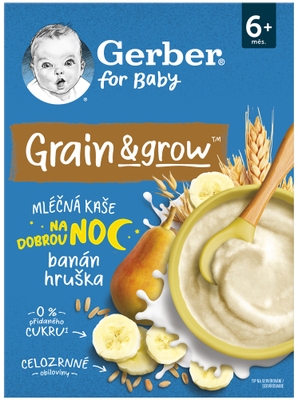 Gerber Natural mléčná kaše pšenično-ovesná hruška a banán