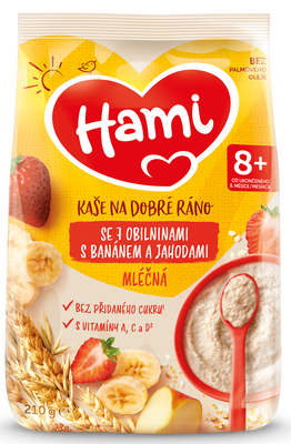 Hami Mléčná kaše se 7 obilninami, Banánem a jahodami