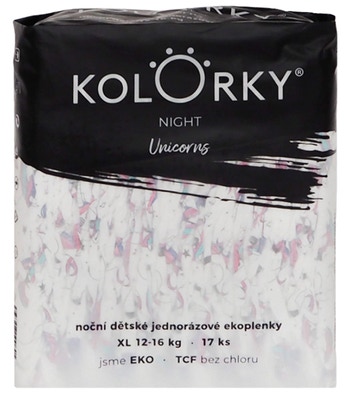 Kolorky Night noční jednorázové eko plenky jednorožci XL (12-16 kg)