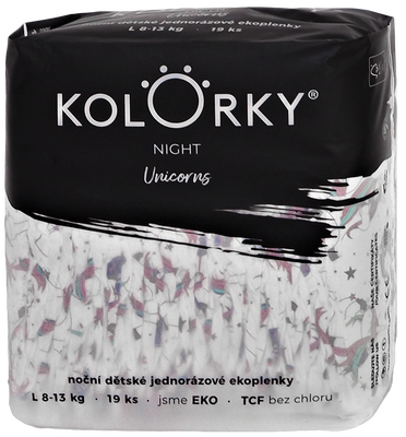 Kolorky Night EKO plenky na noc - Jednorožci - vel. L (8-13 kg)