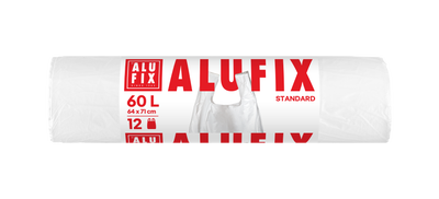 Alufix Pytle na odpadky zavazovací 60 l, 12 ks, 13 µm, 71 + 16 x 64 cm, HDPE, bílé