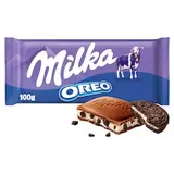 Milka Oreo mléčná čokoláda z alpského mléka s kakaovými sušenkami a vanilkovou krémovou náplní 100 g