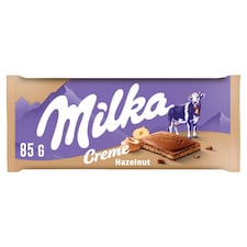Milka Hazelnut créme mléčná čokoládová tabulka z alpského mléka s lískooříškovou náplní 85 g