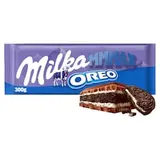 Milka Oreo mléčná čokoláda z alpského mléka s kakaovou sušenkou a vanilkovou mléčnou náplní 300 g