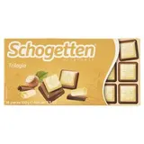Schogetten Bílá čokoláda s lískooříškovým krokantem na čokoládě gianduja a mléčné čokoládě 100g