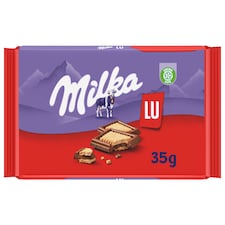 Milka LU mléčná malá čokoláda z alpského mléka se sušenkami LU 35 g