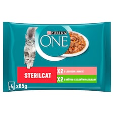 Purina ONE Sterilised kapsičky pro kočky krůta, losos ve šťávě 4 x 85g