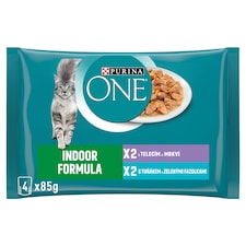 Purina ONE Indoor kapsičky pro kočky tuňák, telecí ve šťávě 4 x 85g