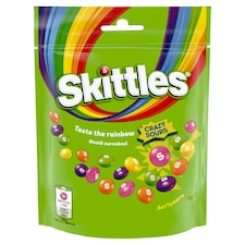 Skittles Sours žvýkací bonbóny v křupavé cukrové krustě s kyselými ovocnými příchutěmi 152g