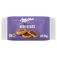 Milka Choco Mini Stars sušenky s mléčnou náplní a čokoládou z alpského mléka 37.5 g