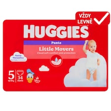 Huggies Little Movers plenkové kalhotky velikost 5 pro děti 12-17kg 34 ks
