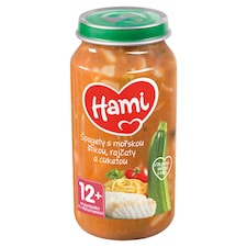 Hami Masozeleninový příkrm špagety s mořskou štikou, rajčaty a cuketou 250g