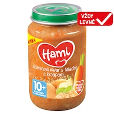 HAMI masozeleninový příkrm Zeleninový vývar s telecím a kroupami, 10+ 200g