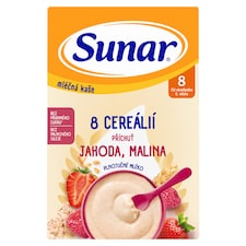 Sunar mléčná kaše s 8 cereáliemi jahoda, malina 210g