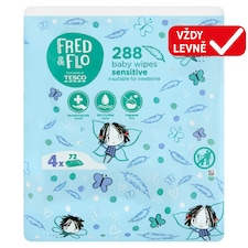 Fred & Flo Dětské vlhčené ubrousky pro citlivou pokožku neparfémované 4 x 72 ks