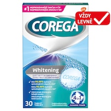 Corega Whitening čisticí tablety 4v1 na zubní náhrady pro bělejší úsměv, 30 ks