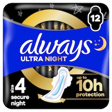 Always, Ultra Secure Night (Velikost 4) Hygienické Vložky, Křidélka x 12, Vložky