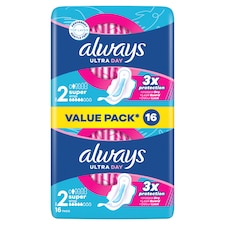 Always, Hygienické Vložky Ultra Day Super (Velikost 2), Křidélka x 16, Vložky