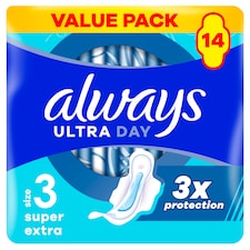 Always, Hygienické Vložky Ultra Super Extra (Velikost 3), Křidélka x 14, Vložky