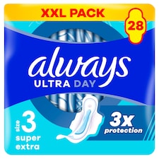 Always, Hygienické Vložky Ultra Super Extra (Velikost 3), Křidélka x 28, Vložky
