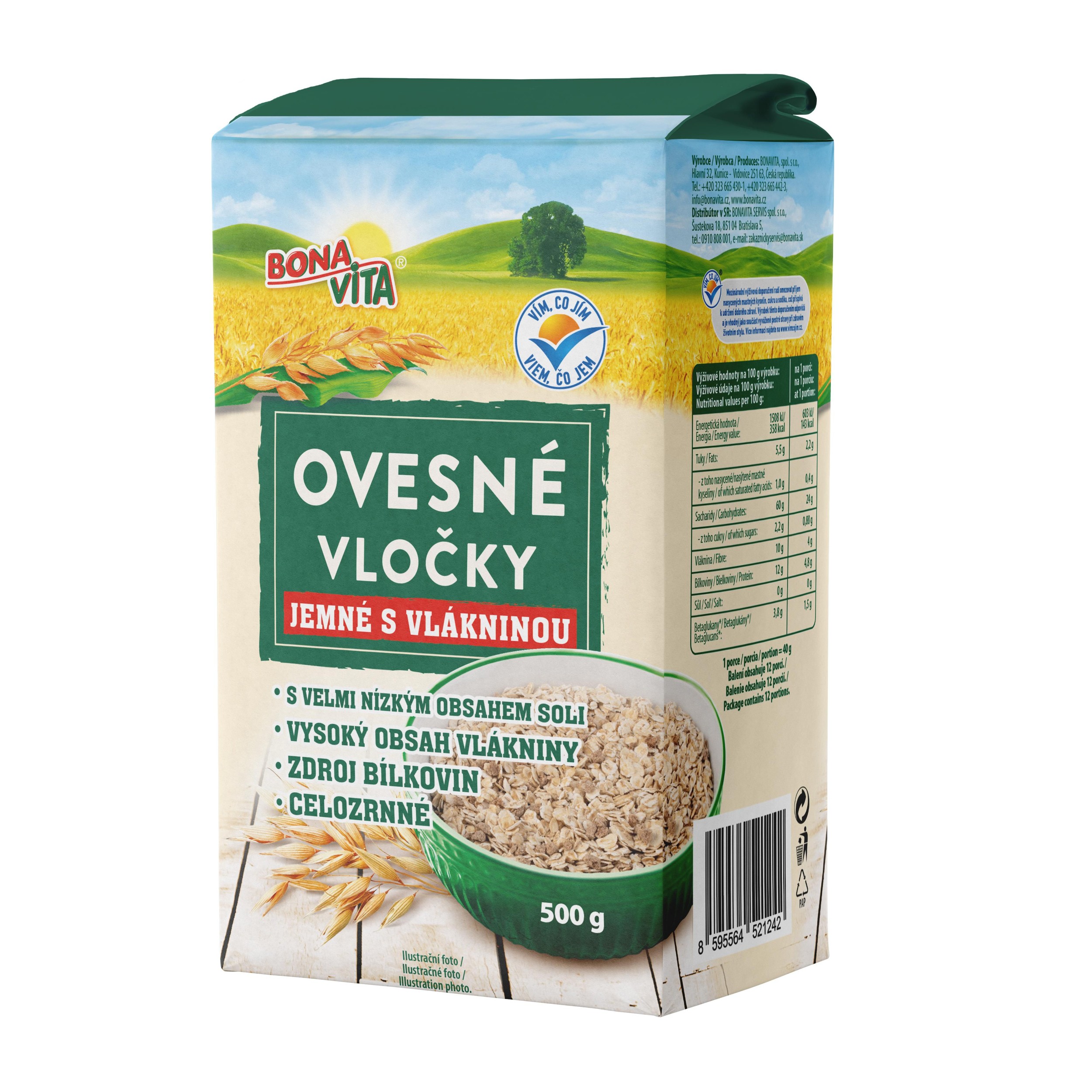 Bonavita Ovesné vločky jemné s vlákninou 500g