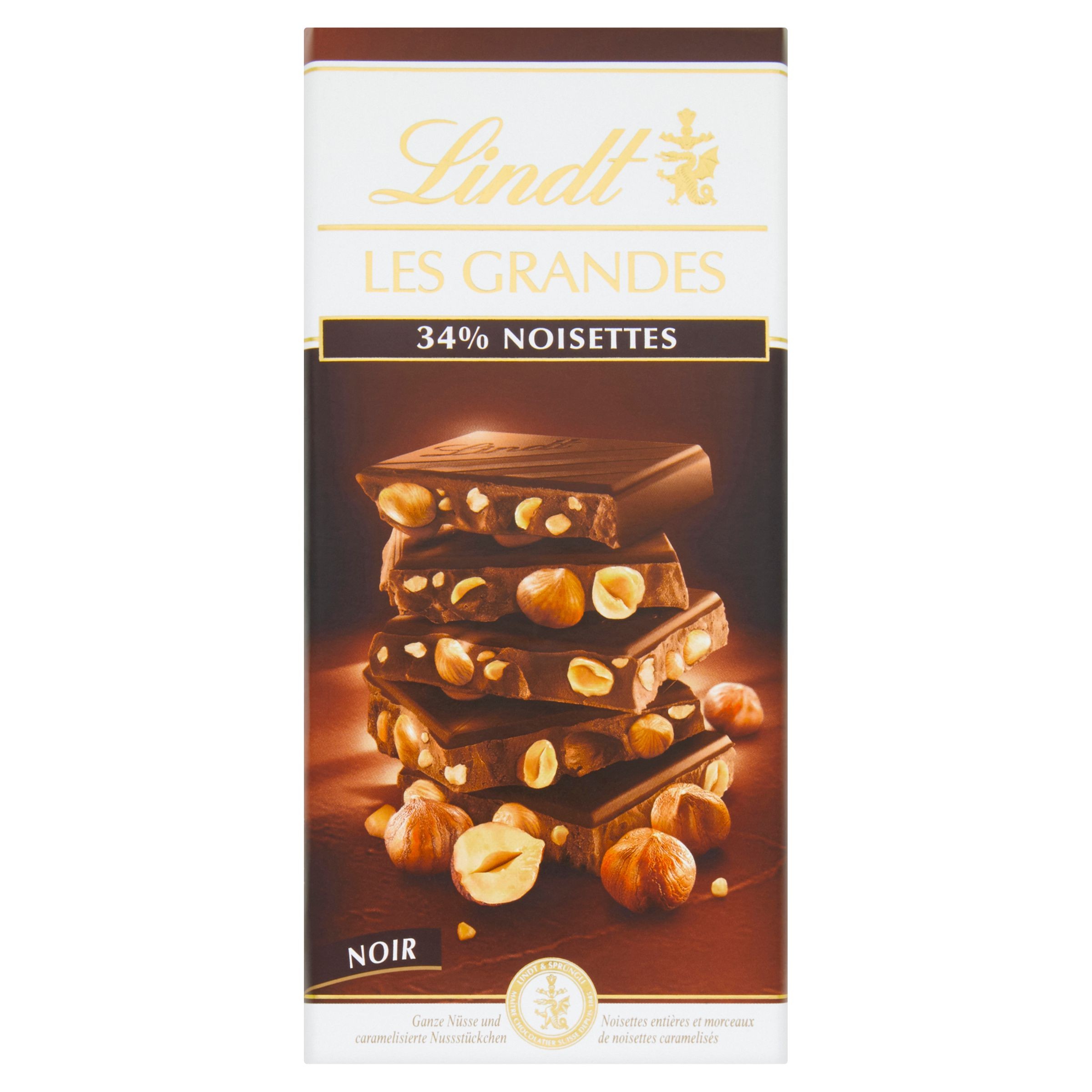 Lindt Les Grandes hořká čokoláda slískovými ořechy 150 g