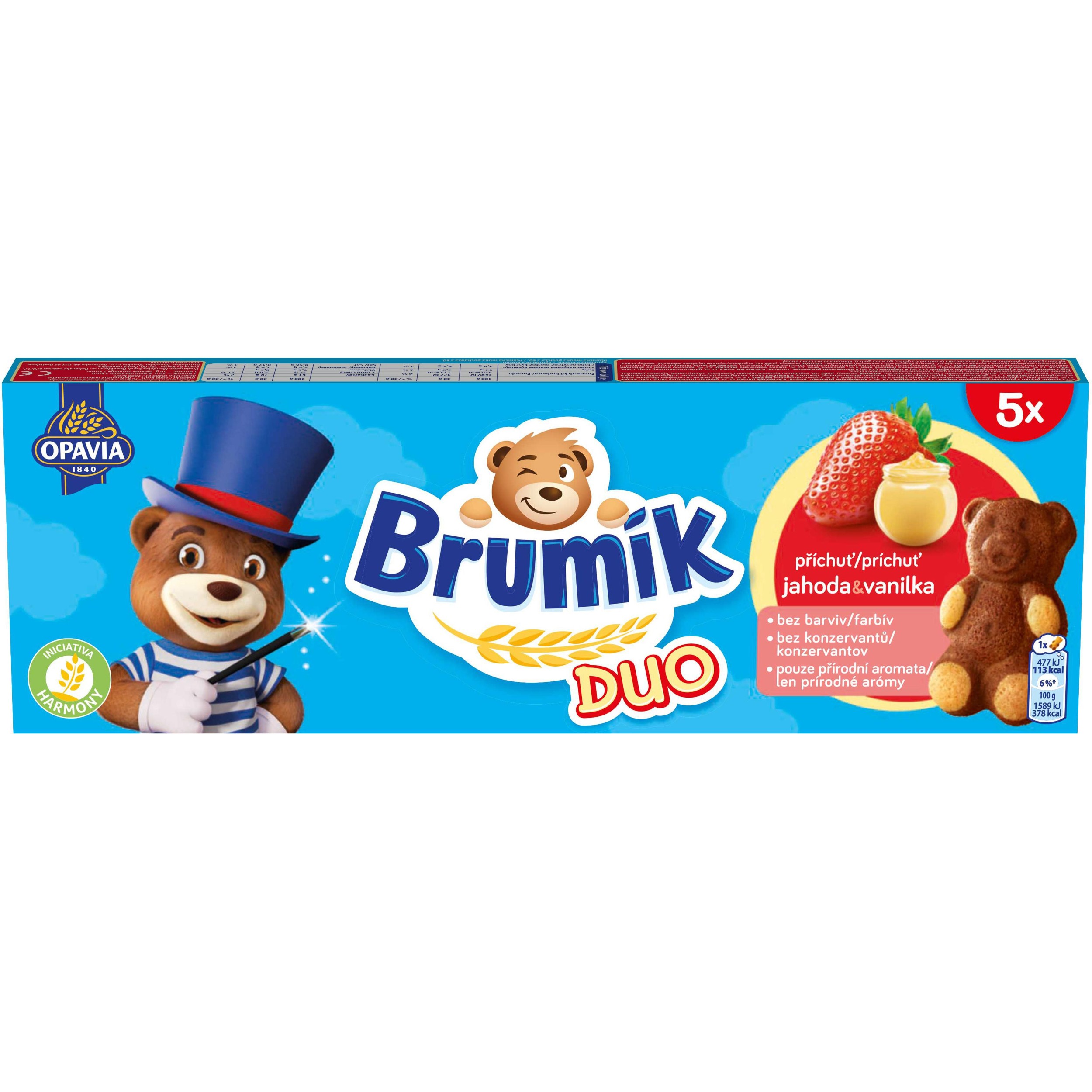 Opavia Brumík Duo Vanilková příchuť a jahoda jemné pečivo 150 g
