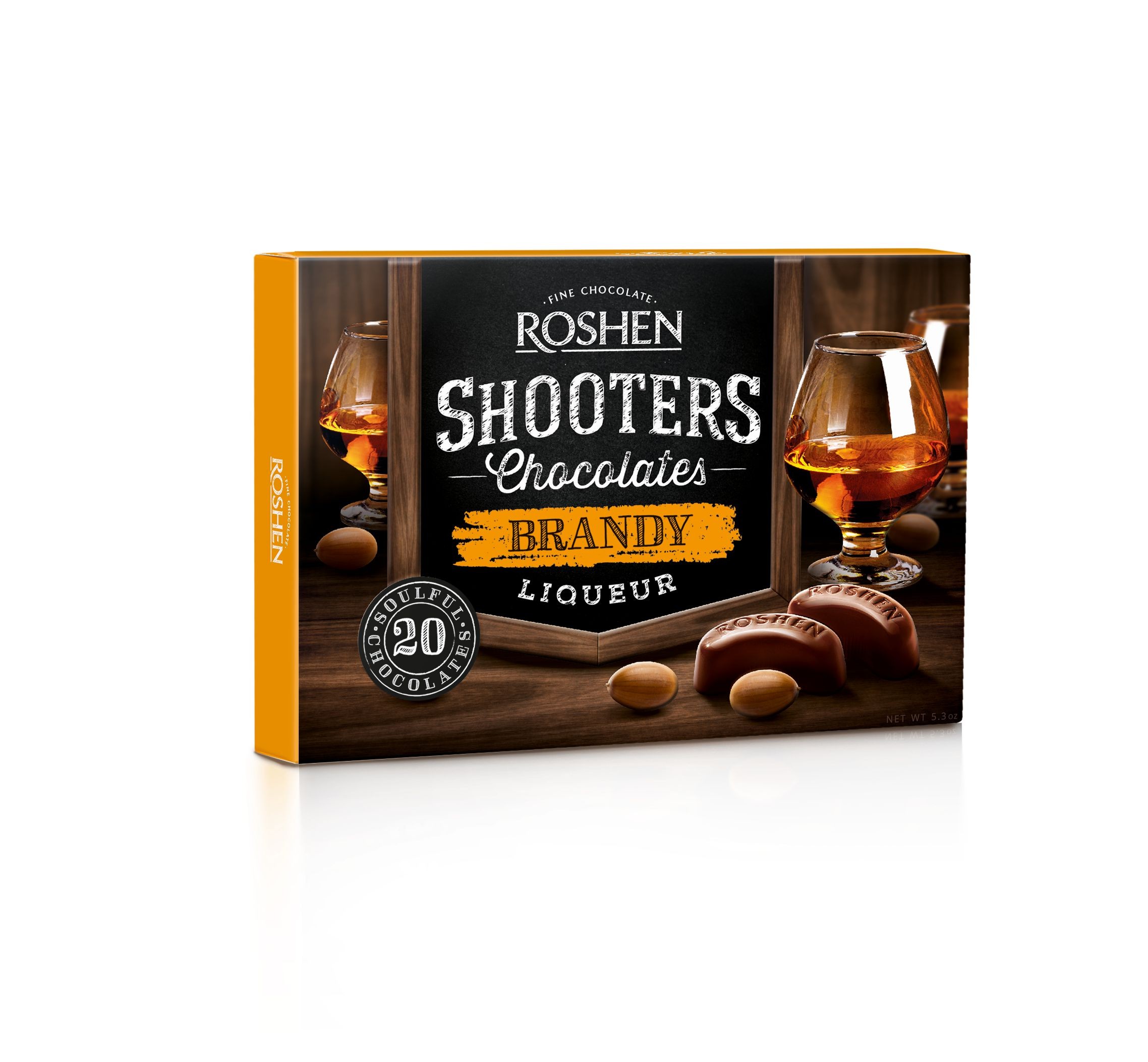 Roshen Shooters Bonboniéra z hořké čokolády s náplní brandy 150g