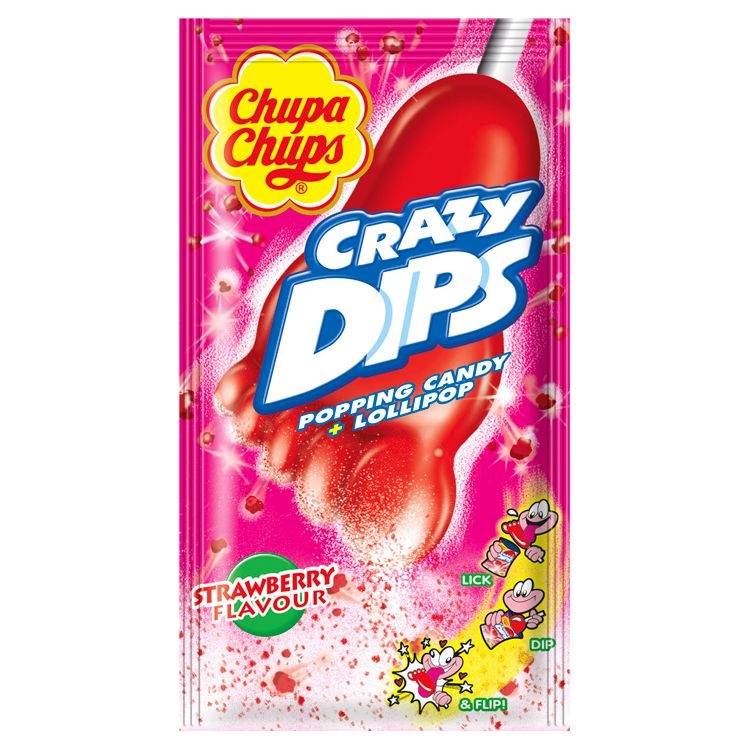 Chupa Chups Crazy Dips Drops s jahodovou příchutí s praskajicím práškem 14 g