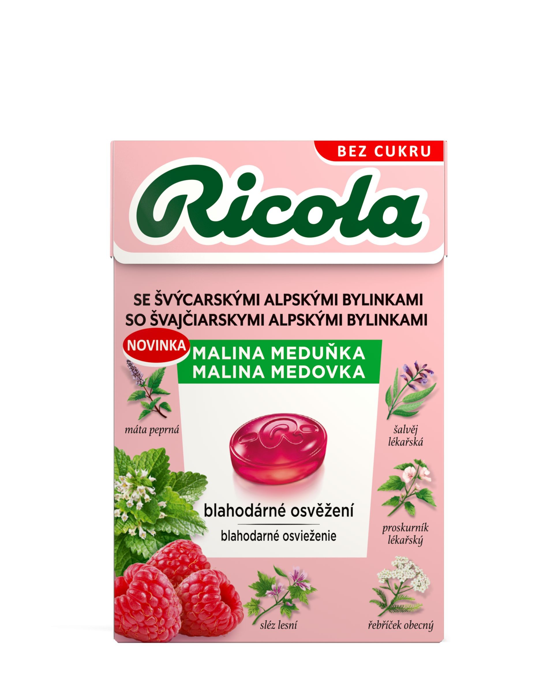 Ricola Malina meduňka Švýcarské bylinné bonbóny bez cukru 40 g