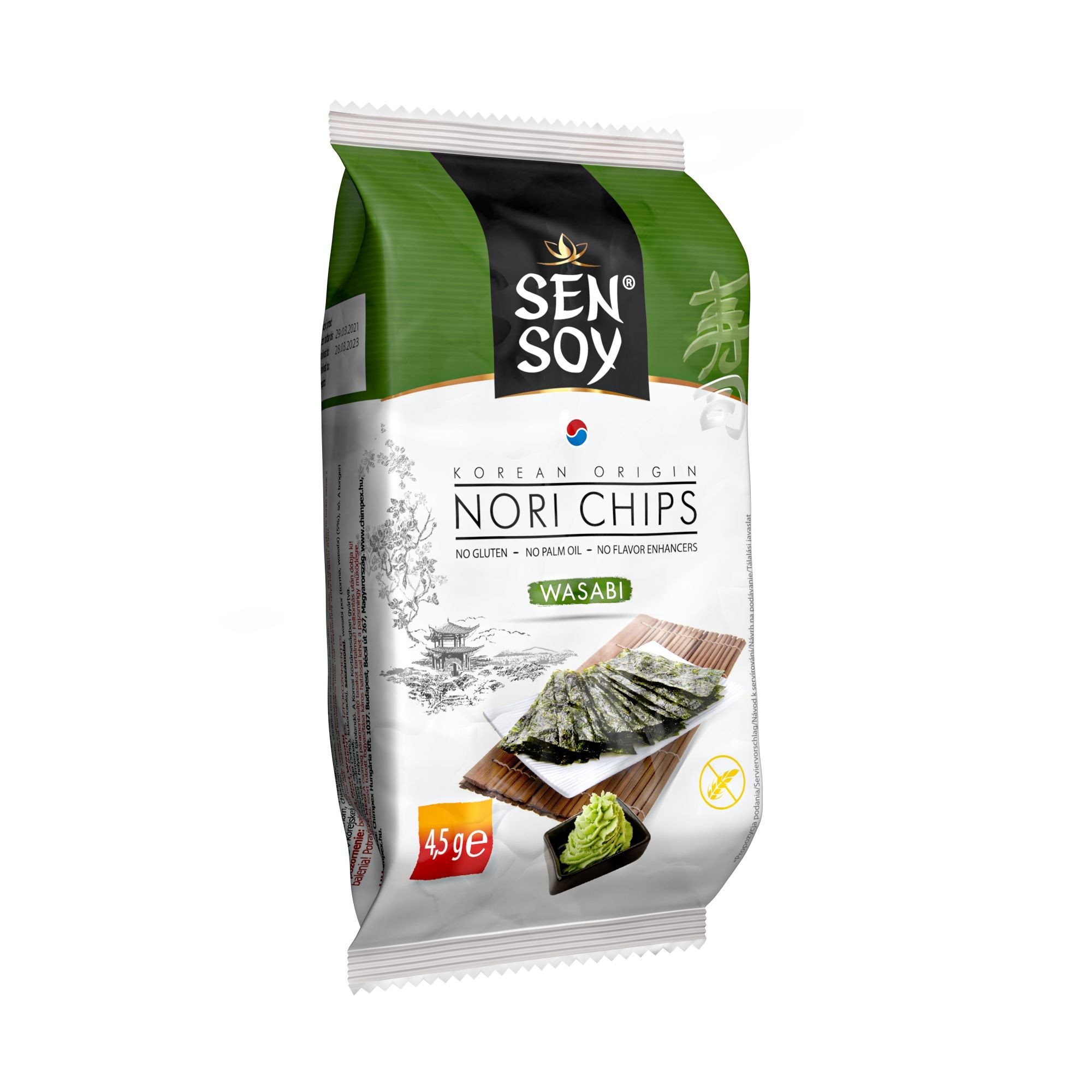 SENSOY Mořské řasy chipsy wasabi 4,5 g