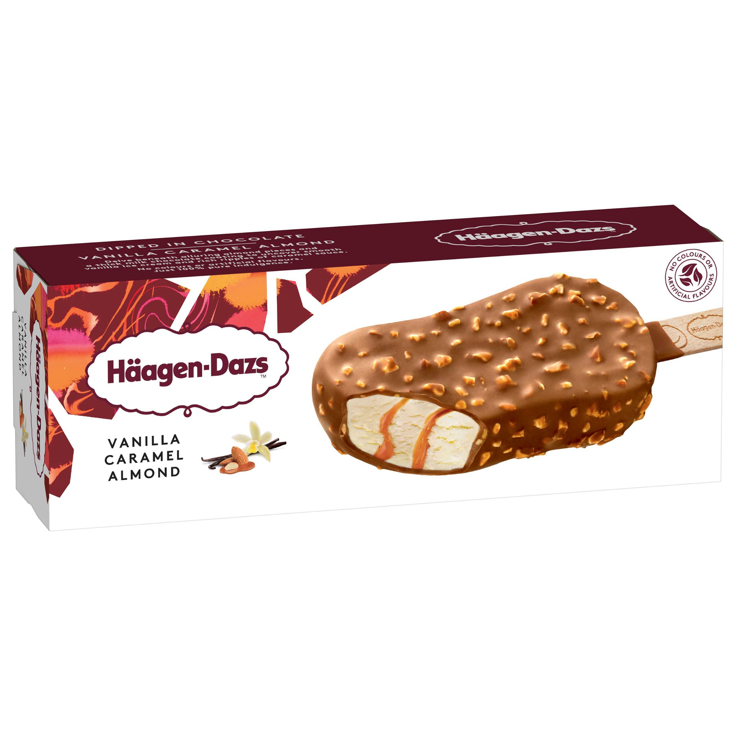 Häagen Dazs Vanilková zmrzlina smetanová s polevou ze slaného máslového karamelu v belgické mléčné čokoládě s praženými mandlemi 80ml