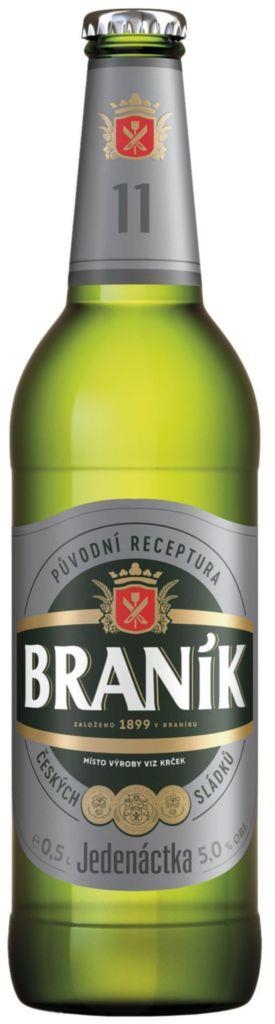 Braník Jedenáctka pivo ležák světlý sklo 0,5 l