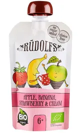 Rudolfs BIO kapsička Jablko, banán, jahoda se smetanou 6m+, 110 g