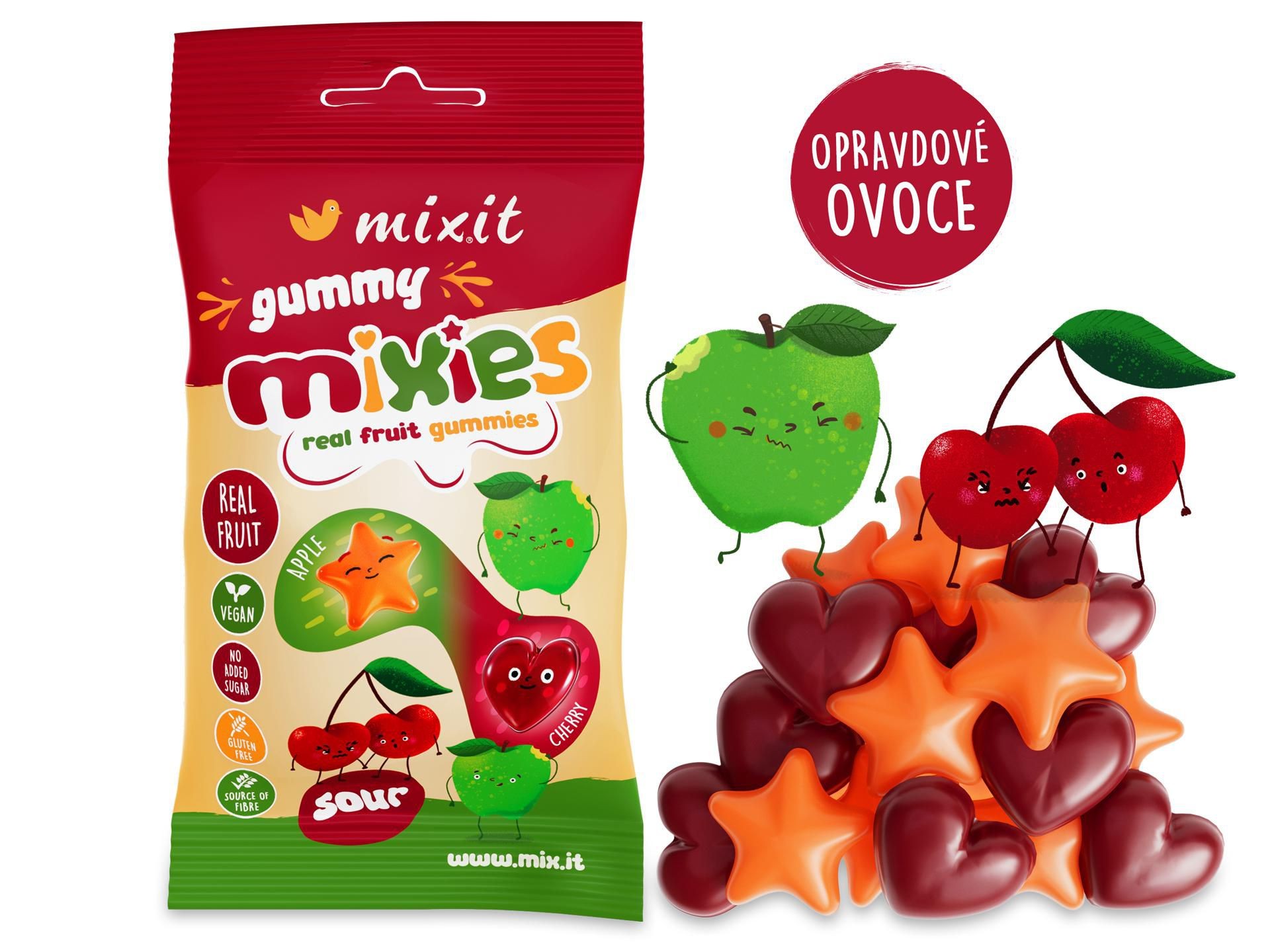 Mixit Ovocné Mixies - Jablko & třešeň - přírodní želé bonbóny 35 g